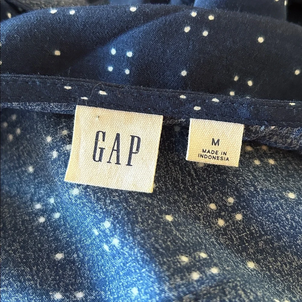 Gap Women’s Navy Blue Dot Print Short Sleeve Full Maxi Wrap Dress Tie Waist Med - Picture 15 of 16